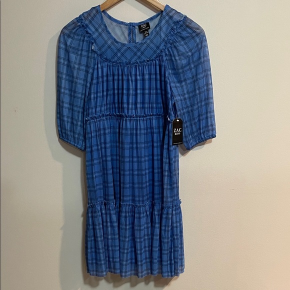 Zac Kids Other - Zac Kids Blue Plaid Tiered Smocked Dress SZ XL 14-16